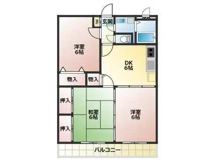 グリーンヒル新城(3DK/2階)の間取り写真