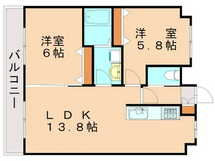 ヴァルトハヤシ(2LDK/9階)の間取り写真