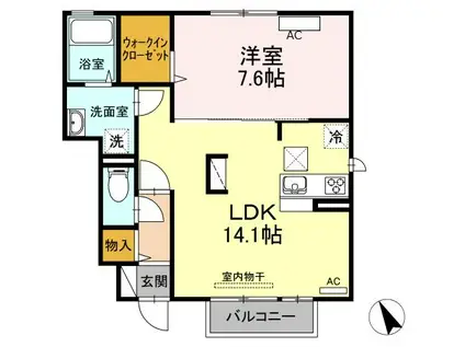 ラ・マリン B棟(1LDK/1階)の間取り写真