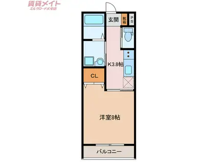 S・GRANDE A棟(1K/2階)の間取り写真