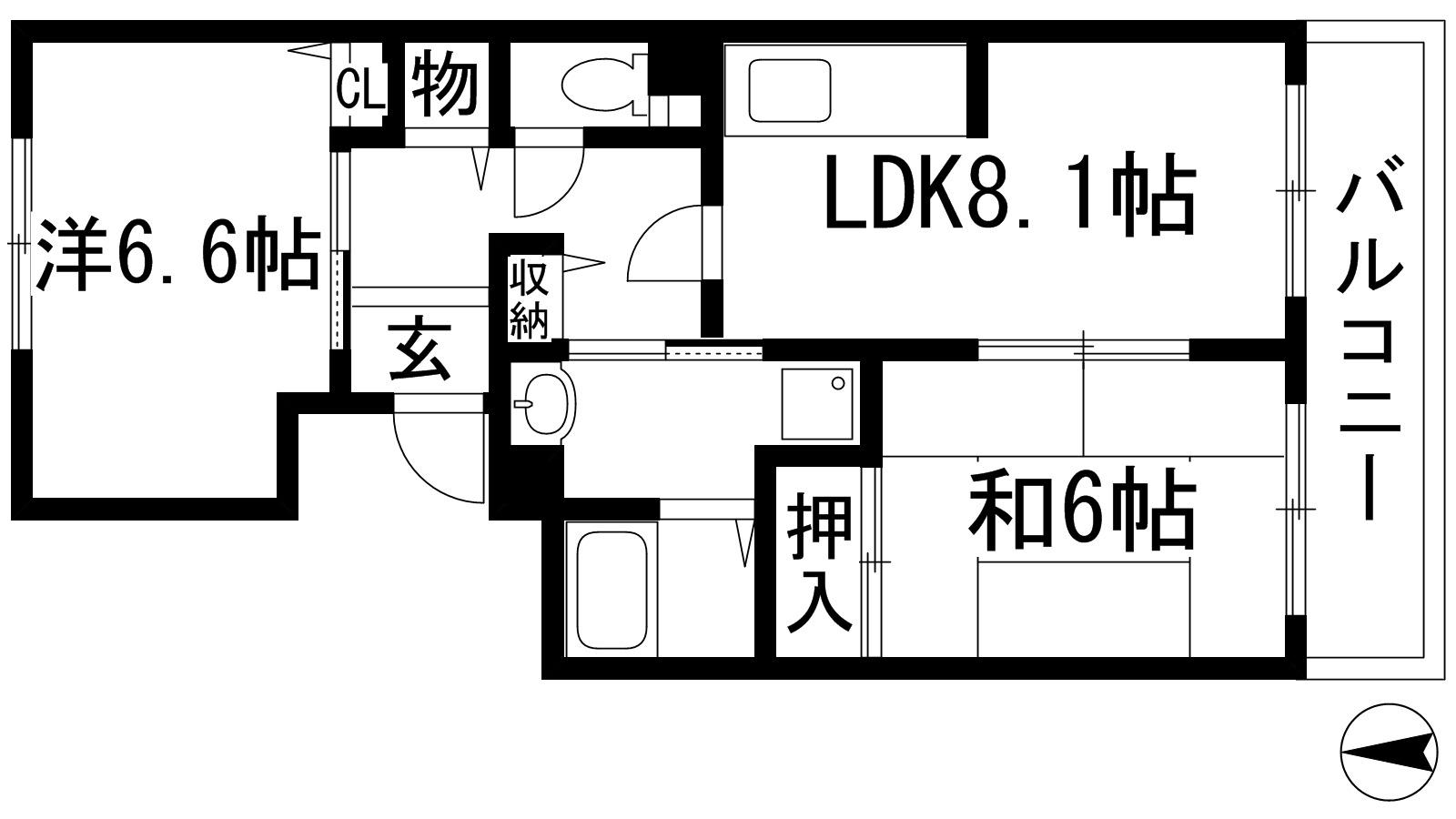 フレール宝塚御殿山 8号棟(2LDK/2階)の間取り写真