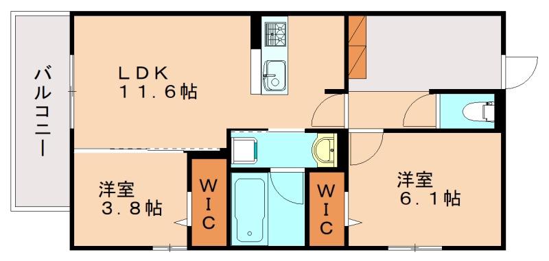 PURE WIND GARDEN A棟(2LDK/2階)の間取り写真