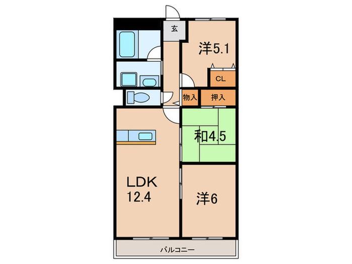 ユニライフ垂水千代が丘(3LDK/5階)の間取り写真