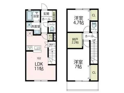 西鶴間KIガーデンズ 参番館(2SLDK/1階)の間取り写真