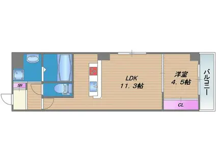 ラ・フェリシア東中浜(1LDK/2階)の間取り写真