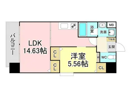 グランドツイン黒崎 B棟(1LDK/3階)の間取り写真