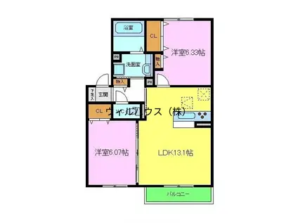 プルミエジュール上野芝(2LDK/1階)の間取り写真