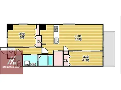 ブリエヴェール北桜塚(2SLDK/2階)の間取り写真