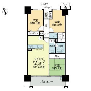 サーパス木太八坂通(3LDK/9階)の間取り写真