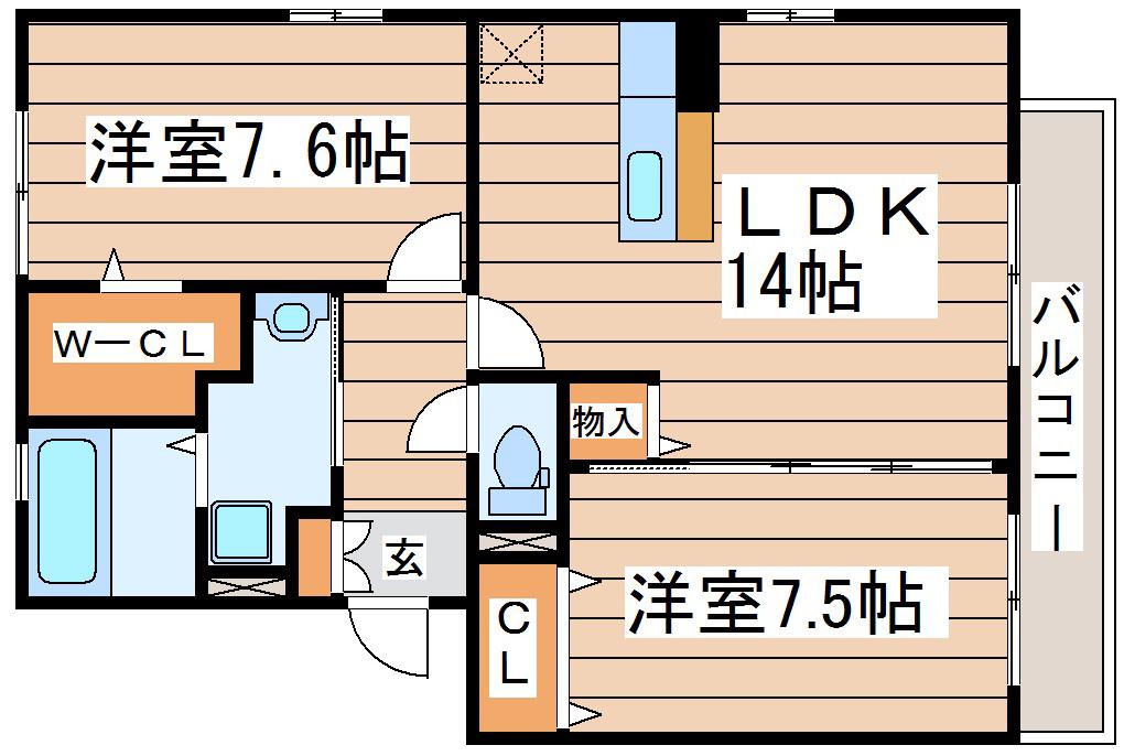 トゥレーヌ泉中央(2LDK/3階)の間取り写真