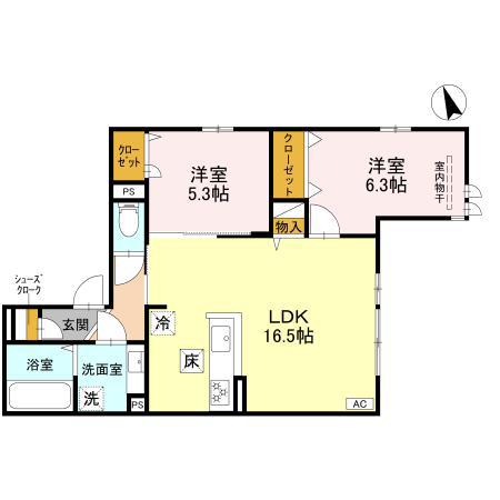 グリューネ塚口本町(2LDK/1階)の間取り写真