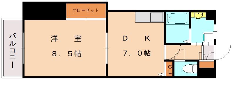 フリューゲル九産大前(1DK/6階)の間取り写真