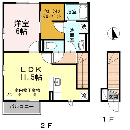 PISO長岡II(1LDK/2階)の間取り写真