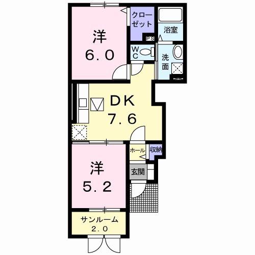 メロディC(2DK/1階)の間取り写真