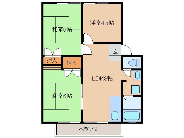 パナハイツウメダ B(3LDK/1階)の間取り写真