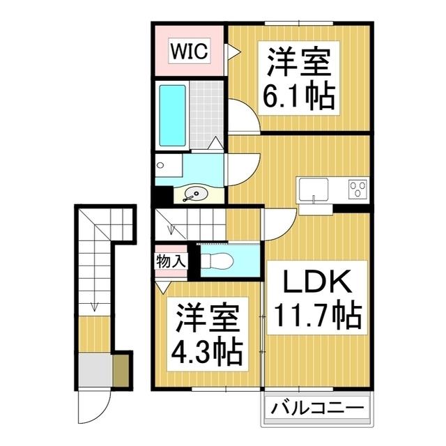 ヴェルデ 蛍(2LDK/2階)の間取り写真