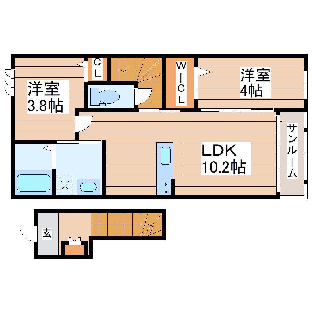 エクセランメゾン(2LDK/2階)の間取り写真