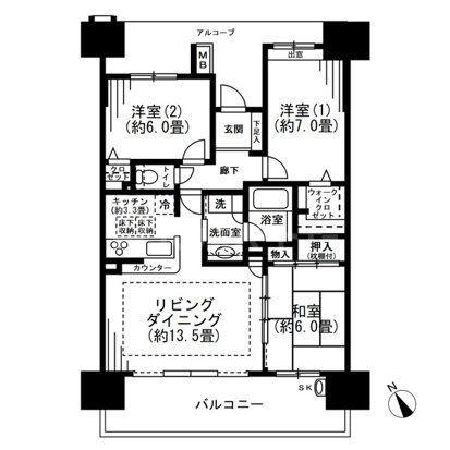 デュオヒルズ船橋(3LDK/6階)の間取り写真