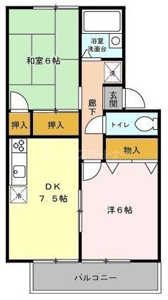 ルアール佐知川 弐番館(2DK/2階)の間取り写真
