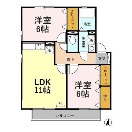 フリーデンE(2LDK/2階)の間取り写真