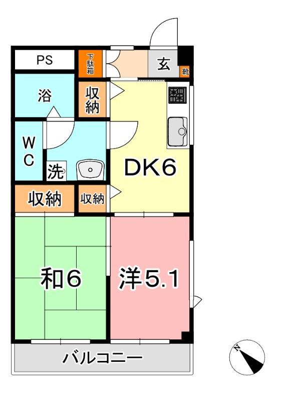 ファミーユ(2DK/2階)の間取り写真