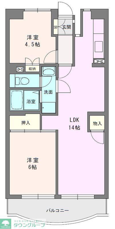 ボヌール秦野I(2LDK/5階)の間取り写真