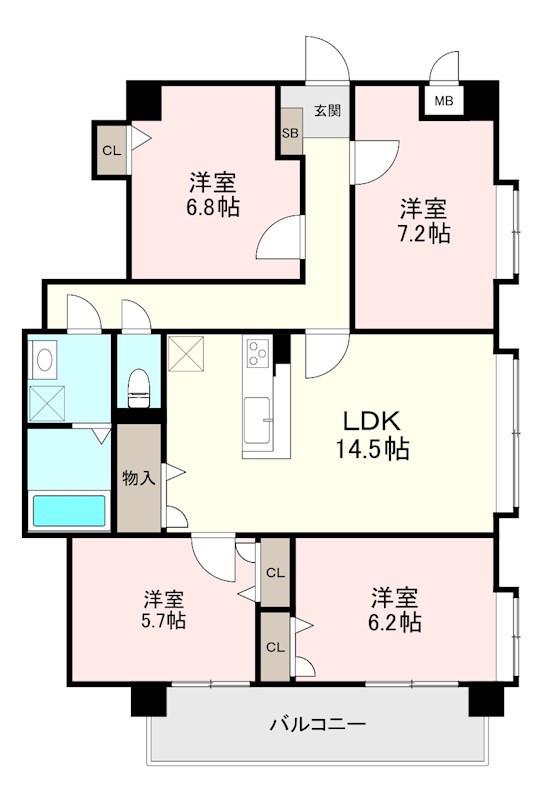 プレジオ荒江(4LDK/4階)の間取り写真