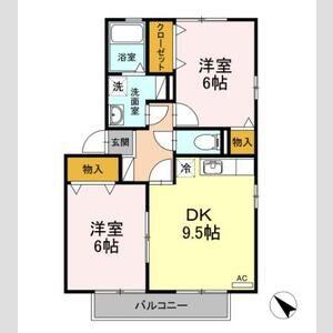 カーサソレイユB棟(2DK/2階)の間取り写真