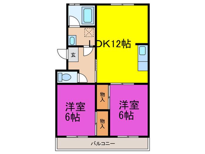 あかめコーポ(2LDK/2階)の間取り写真
