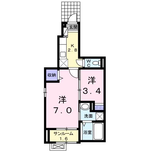 フランセス高柳 II(2K/1階)の間取り写真