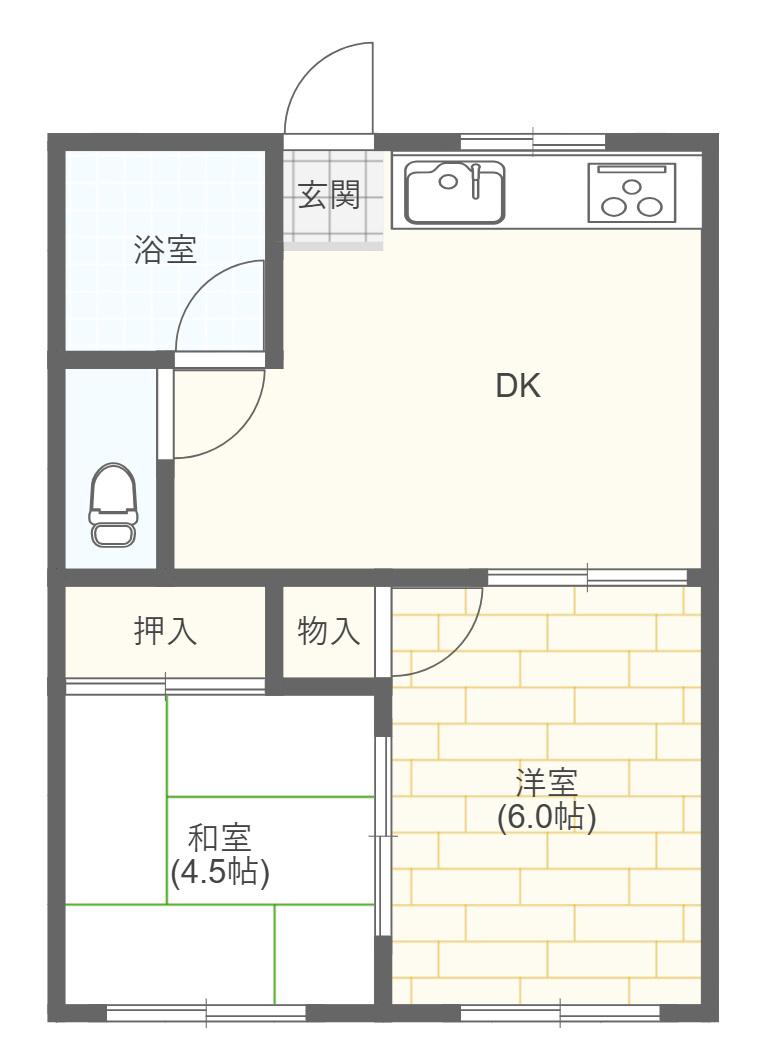 大只越ハイム(2DK/2階)の間取り写真