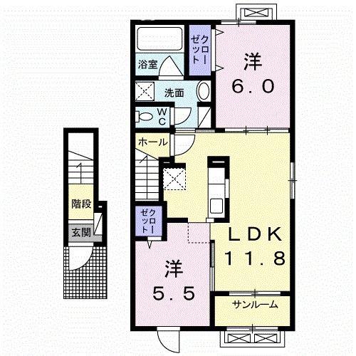 ボヌール(2LDK/2階)の間取り写真