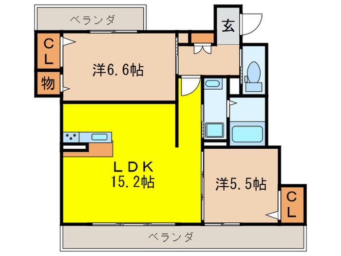 LA CASA FELICE宝生ヶ丘(2LDK/2階)の間取り写真