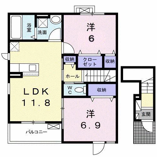ポポラ オオツ I(2LDK/2階)の間取り写真