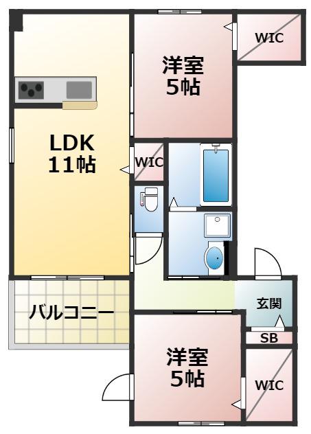 マグノリア古市(2LDK/4階)の間取り写真