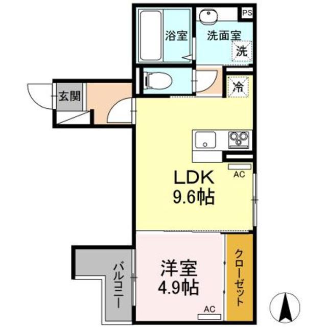 ライズィング(1LDK/2階)の間取り写真