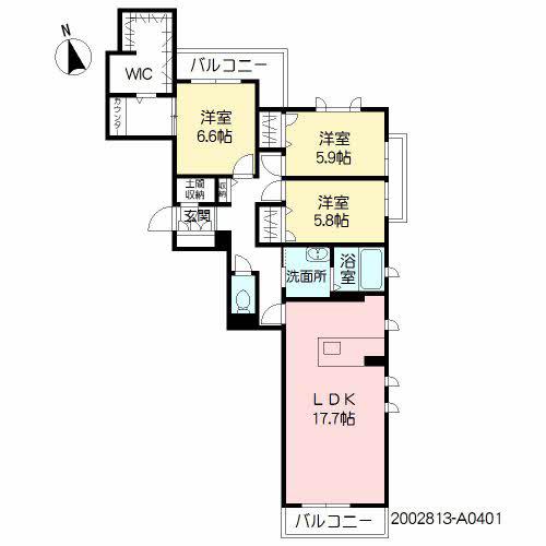 ベレオ合川(3LDK/4階)の間取り写真