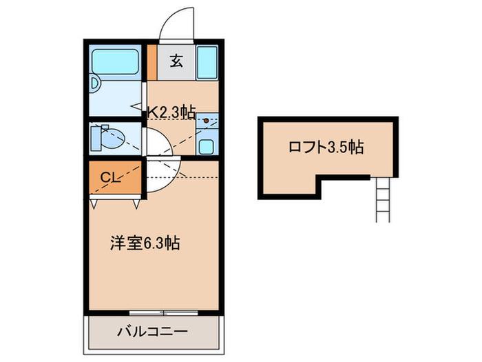 クレスト矢部(1K/2階)の間取り写真