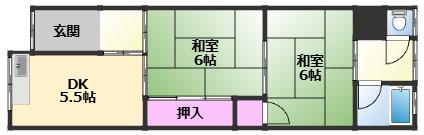 旭ハウス2棟(2DK/2階)の間取り写真
