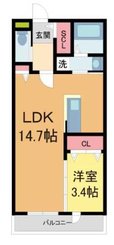 ヴァンベール仁川(1LDK/3階)の間取り写真