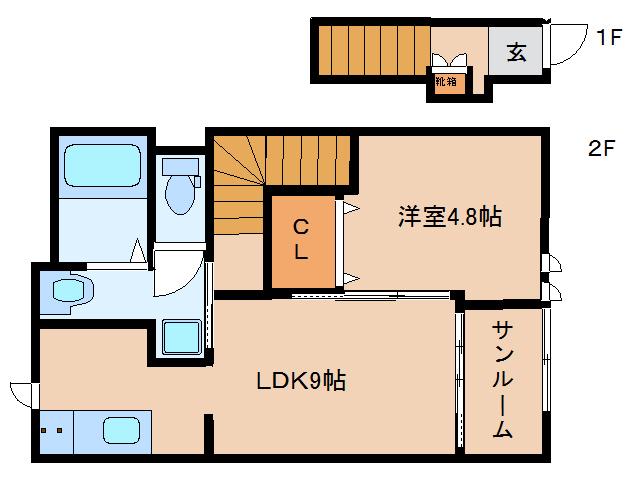 アダージオ(1LDK/2階)の間取り写真