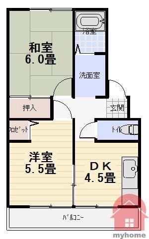 ハイツK2(2DK/2階)の間取り写真