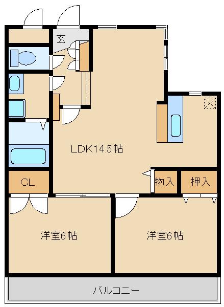 ルベール梶ヶ谷(2LDK/1階)の間取り写真