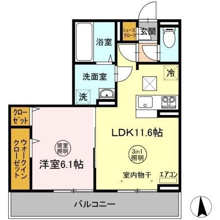 TEMPS CALME(1LDK/2階)の間取り写真