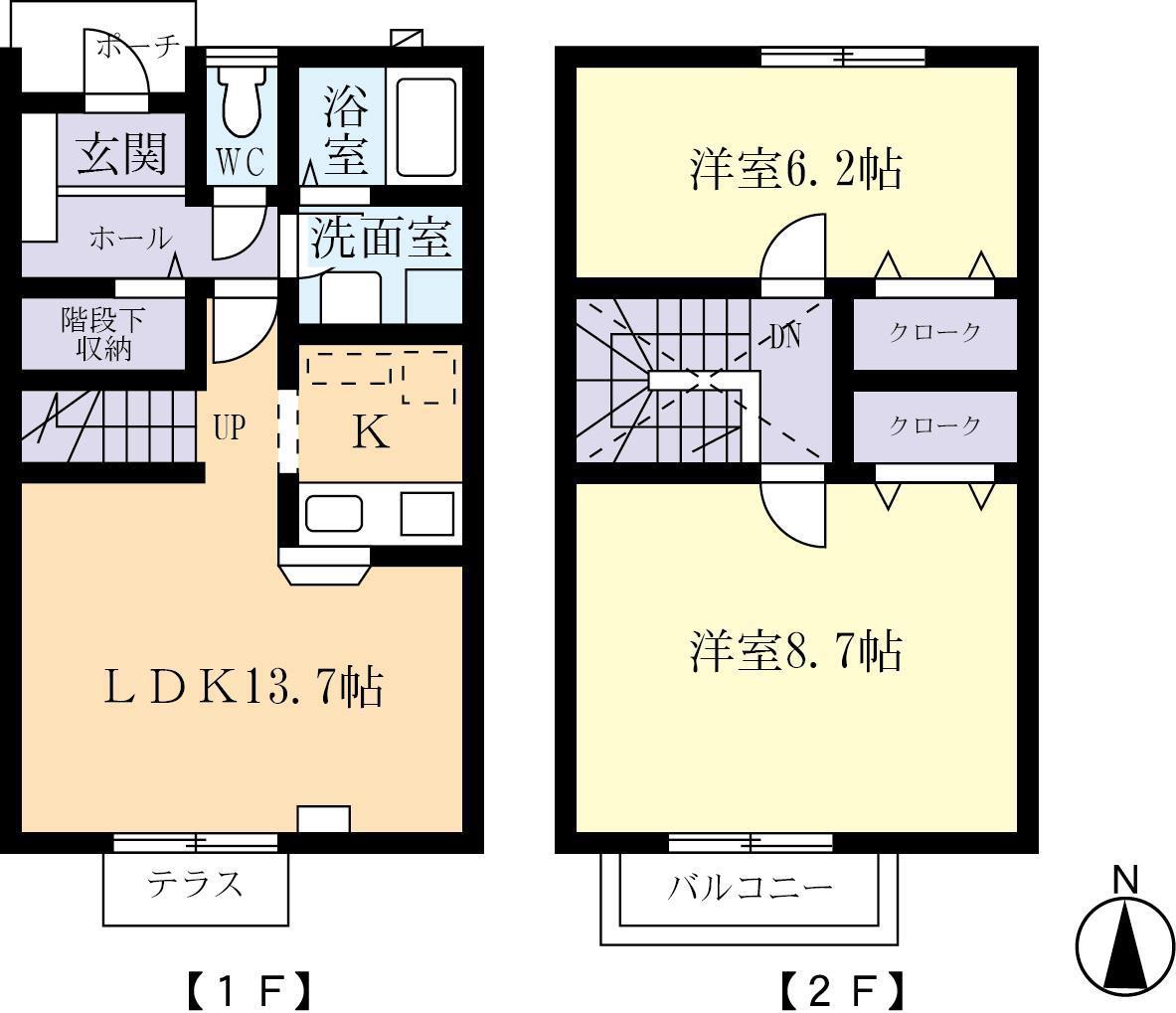 タウンテラス アスピラシオンII(2LDK/2階)の間取り写真