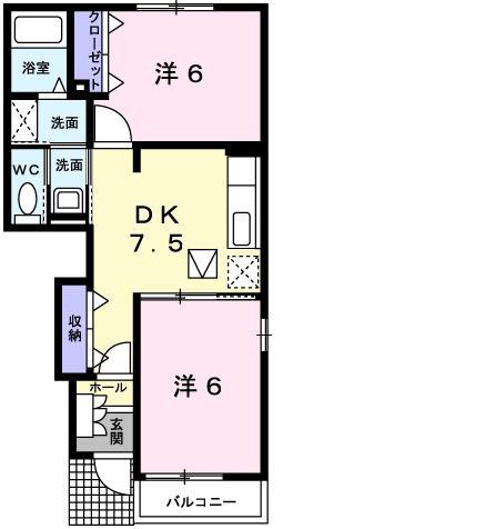 モルティVI(2DK/1階)の間取り写真
