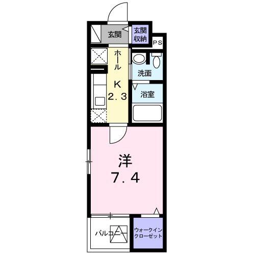 カームタウン(1K/2階)の間取り写真