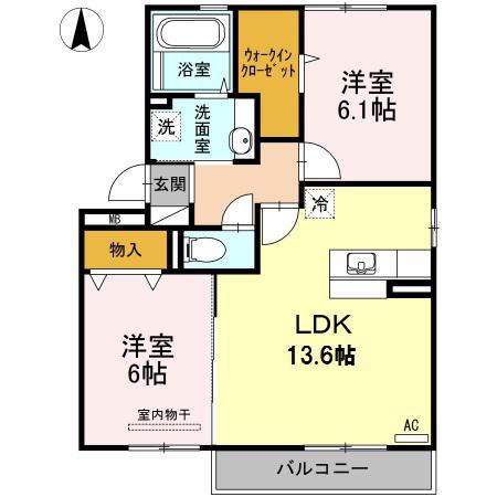 ラフィネ東深津 A棟(2LDK/1階)の間取り写真
