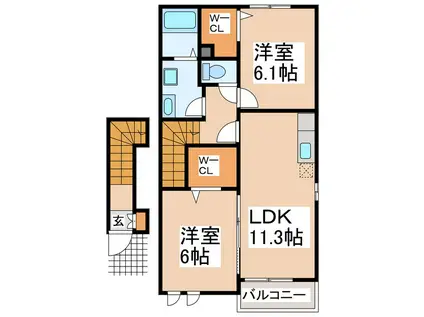 プリムローズI(2LDK/2階)の間取り写真
