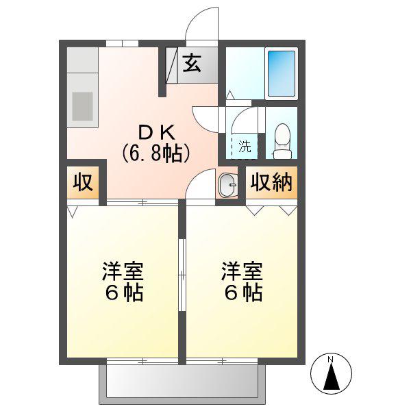 サンビレッジ C(2DK/2階)の間取り写真